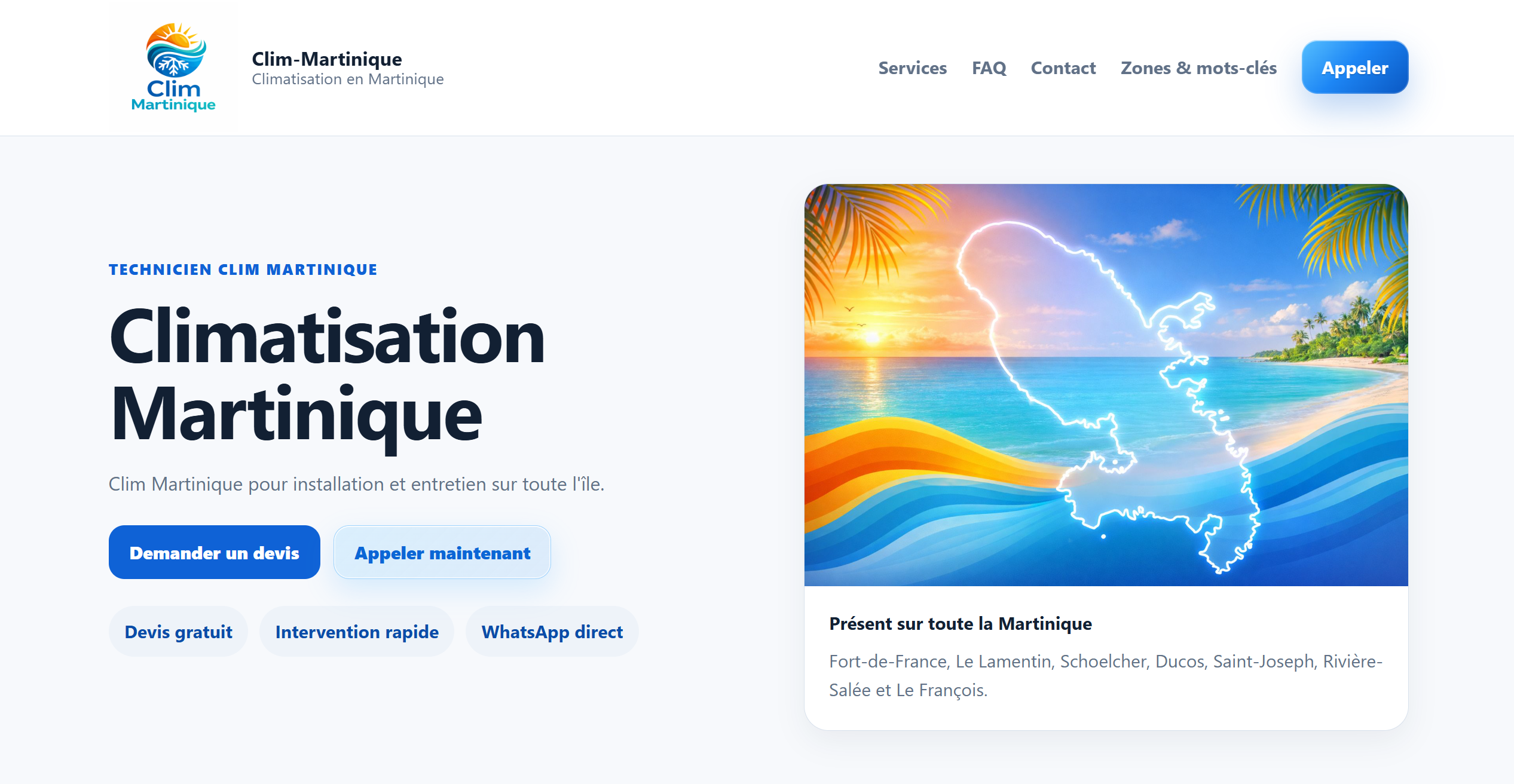 Aperçu du site Clim Martinique
